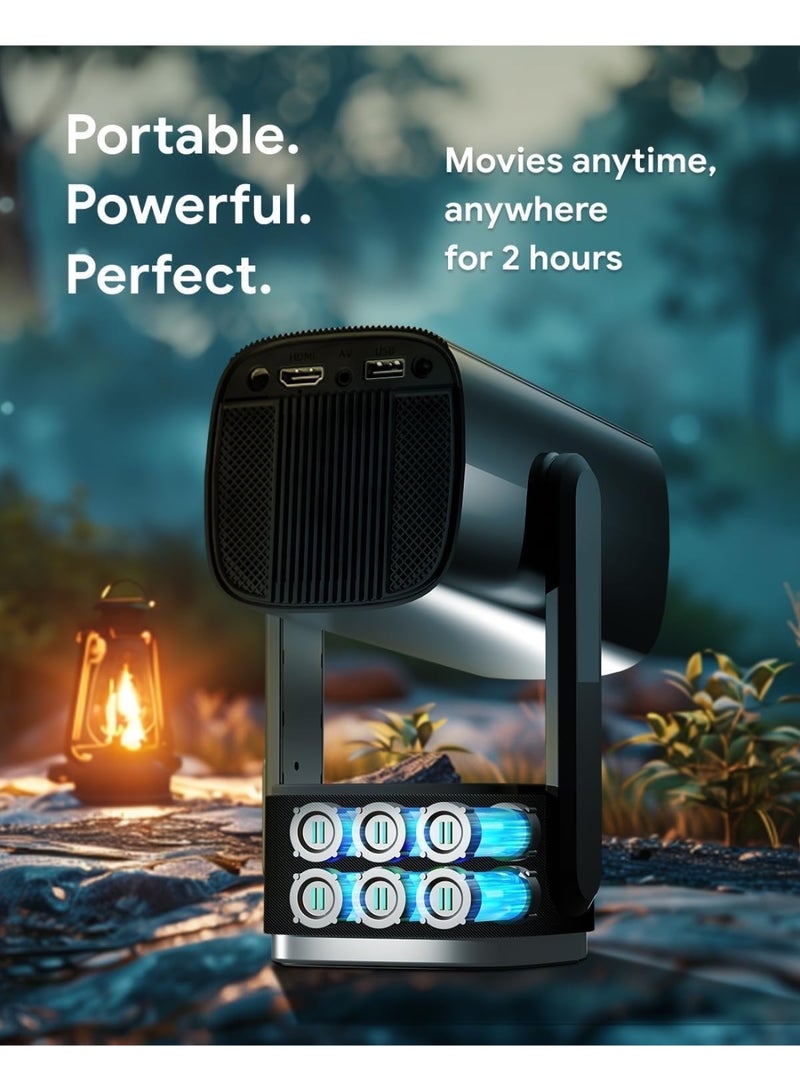 جهاز عرض 4K - جهاز عرض صغير محمول بدقة 1080 بكسل عالية الدقة 320 ANSI، جهاز عرض لاسلكي يعمل بالبطارية مع التركيز التلقائي وواي فاي 6 وبلوتوث 5.0، نظام تشغيل أندرويد 11.0 الذكي، حامل قابل للتعديل بزاوية 270 درجة، أبيض - Image 2