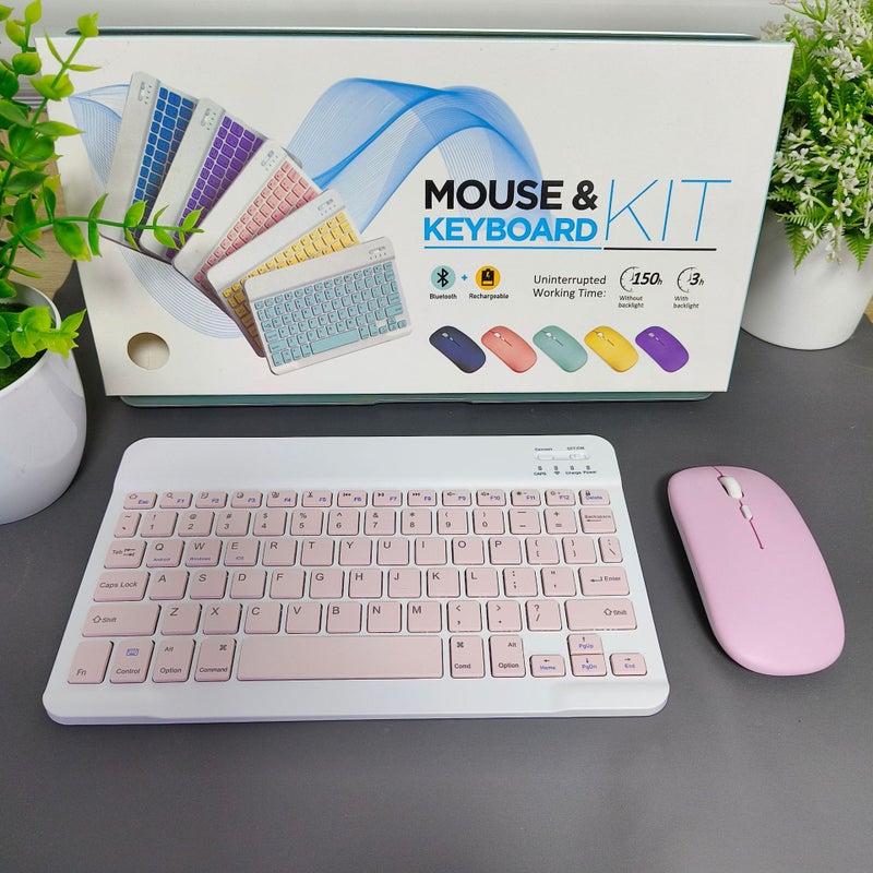 Zhang School Gold Medal Wireless Bluetooth Keyboard Mouse suit 10.1 "Keyboard I Mobile Phone Tablet Notebook Special Pink