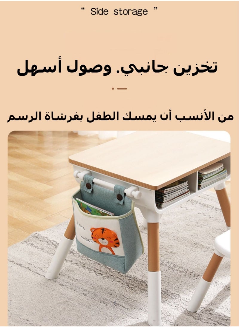 شو وو - طقم مكتب وكرسي للأطفال الصغار، طاولة دراسة تعليمية متعددة الوظائف للأطفال، ارتفاع قابل للتعديل، تخزين مدمج، تجميع بدون أدوات، تصميم عصري، لفنون الأطفال والحرف اليدوية والواجبات المنزلية - Image 1