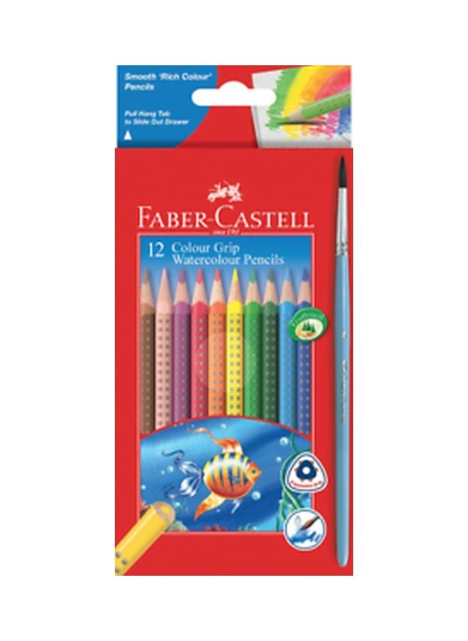FABER-CASTELL - 24-Piece Colour Grip Watercolour Pencils With Brush Yellow/Red/Green - Image 1