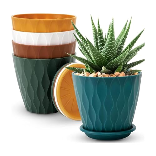 Sulfar Plastic Round Flower Pots for Home Planters, Terrace, Garden Etc Suitable for Home Indoor & Outdoor Gardening Plants (Multicolor) Pack of 5 - Image 1
