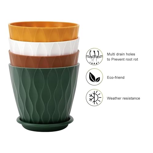 Sulfar Plastic Round Flower Pots for Home Planters, Terrace, Garden Etc Suitable for Home Indoor & Outdoor Gardening Plants (Multicolor) Pack of 5 - Image 4