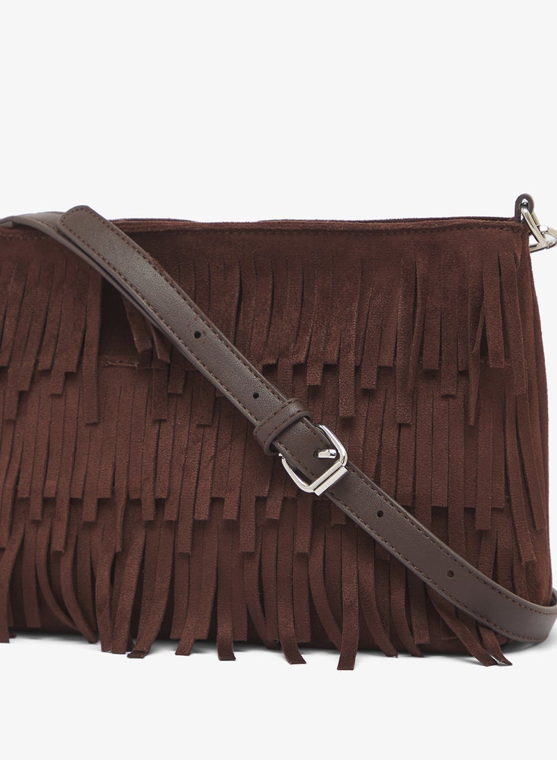 GLAMOROUS Faux Suede Fringe Crossbody Bag - Image 4