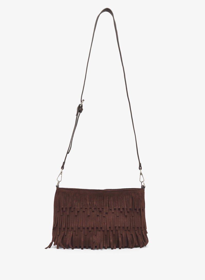 GLAMOROUS Faux Suede Fringe Crossbody Bag - Image 3
