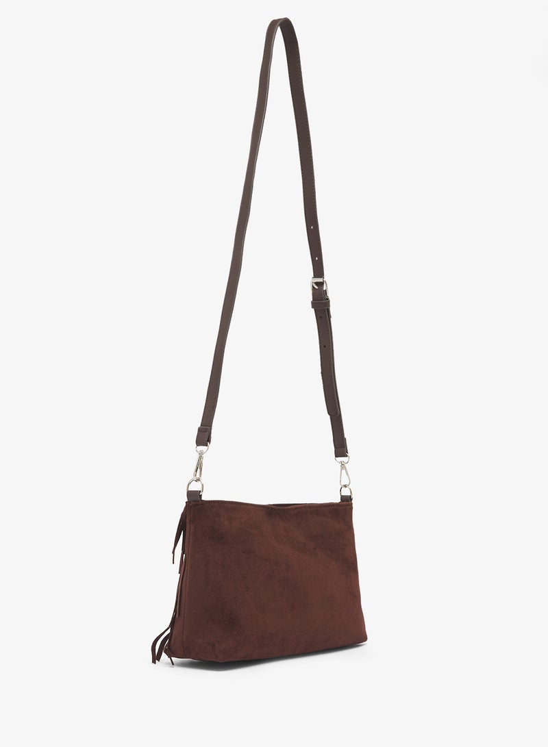 GLAMOROUS Faux Suede Fringe Crossbody Bag - Image 2