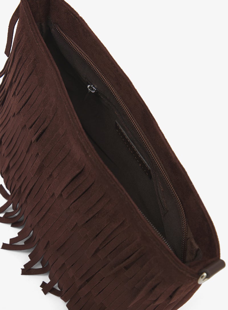 GLAMOROUS Faux Suede Fringe Crossbody Bag - Image 5