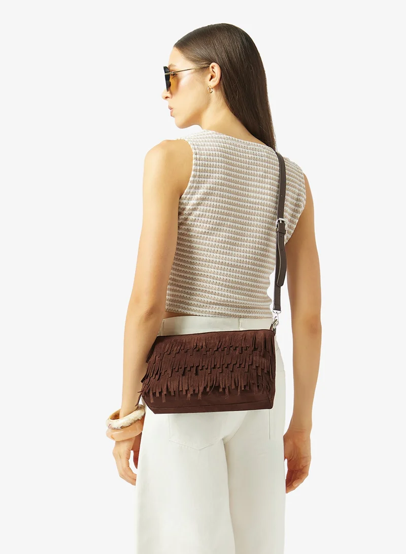 Glamorous Faux Suede Fringe Crossbody Bag