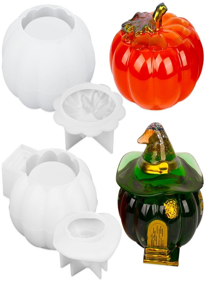 Actvty Halloween Resin Molds - 2 Pcs Pumpkin Jar Silicone Molds With Witch Lid for Casting, Craft DIY, Jewelry, Candy Storage Container - Image 1