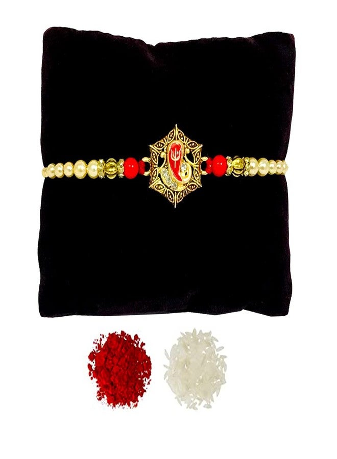 Evisha A. D Studded Ganesha Rakhi For Brother | Rakhi Combo-111 | rakhi || rakhi set || rakhi for brother rakhi combo || bhaiya bhabhi rakhi || rakhi gifts - Image 1
