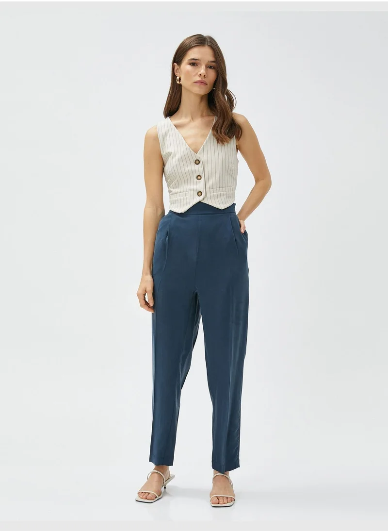 كوتون Silky Fabric Elastic Waist Trousers