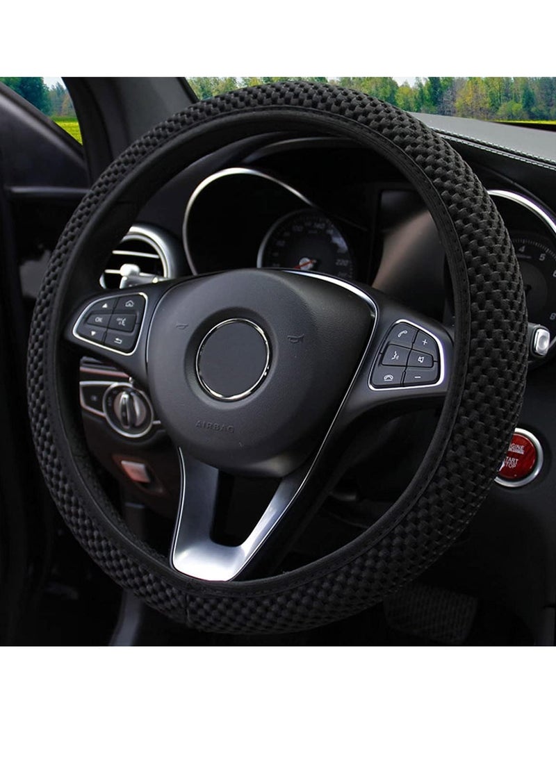 Generic Elastic stretch steering wheel cover, universal 15 inch, ultra-fine fiber breathable, anti slip, odorless, easy to carry, black - Image 1