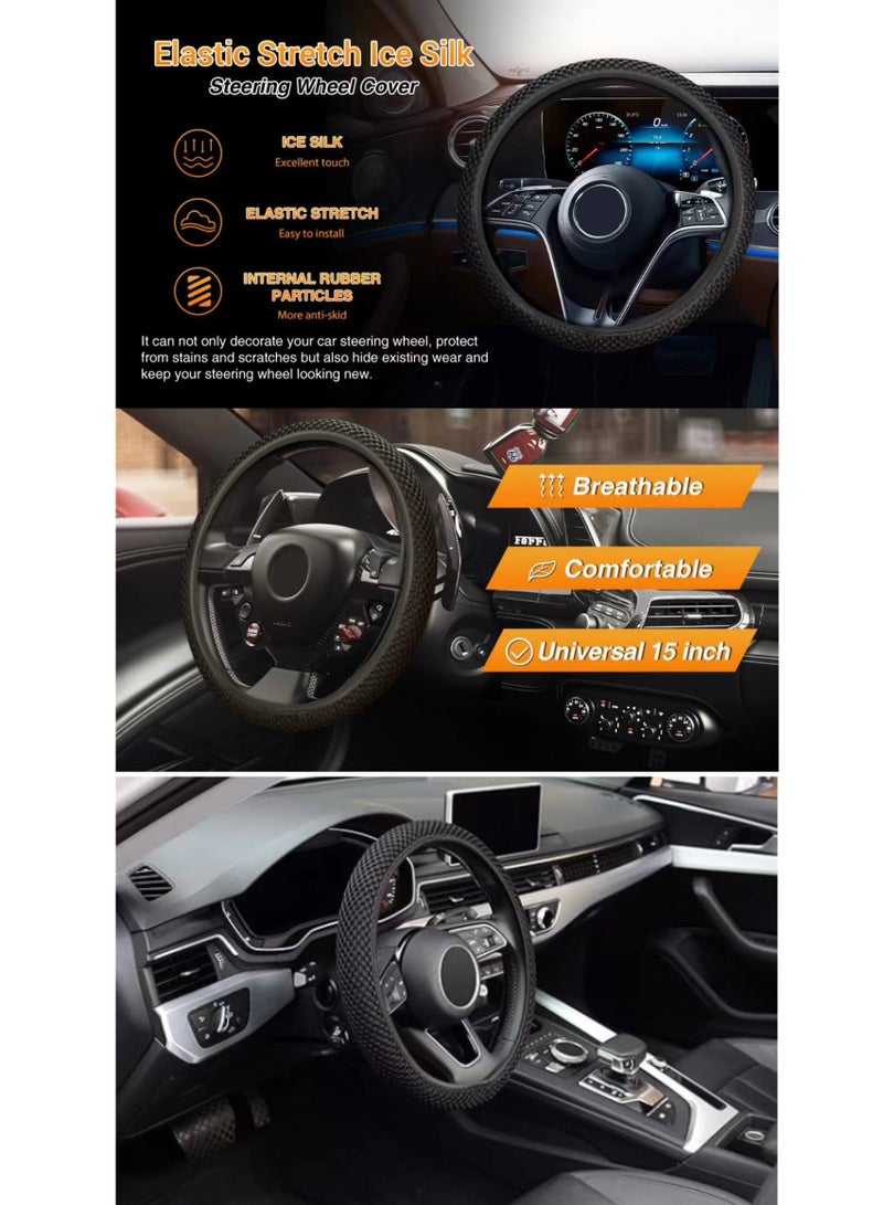 Generic Elastic stretch steering wheel cover, universal 15 inch, ultra-fine fiber breathable, anti slip, odorless, easy to carry, black - Image 2