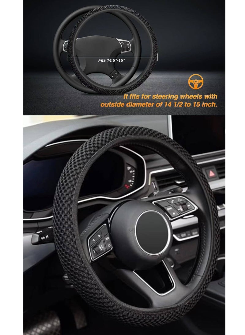 Generic Elastic stretch steering wheel cover, universal 15 inch, ultra-fine fiber breathable, anti slip, odorless, easy to carry, black - Image 3