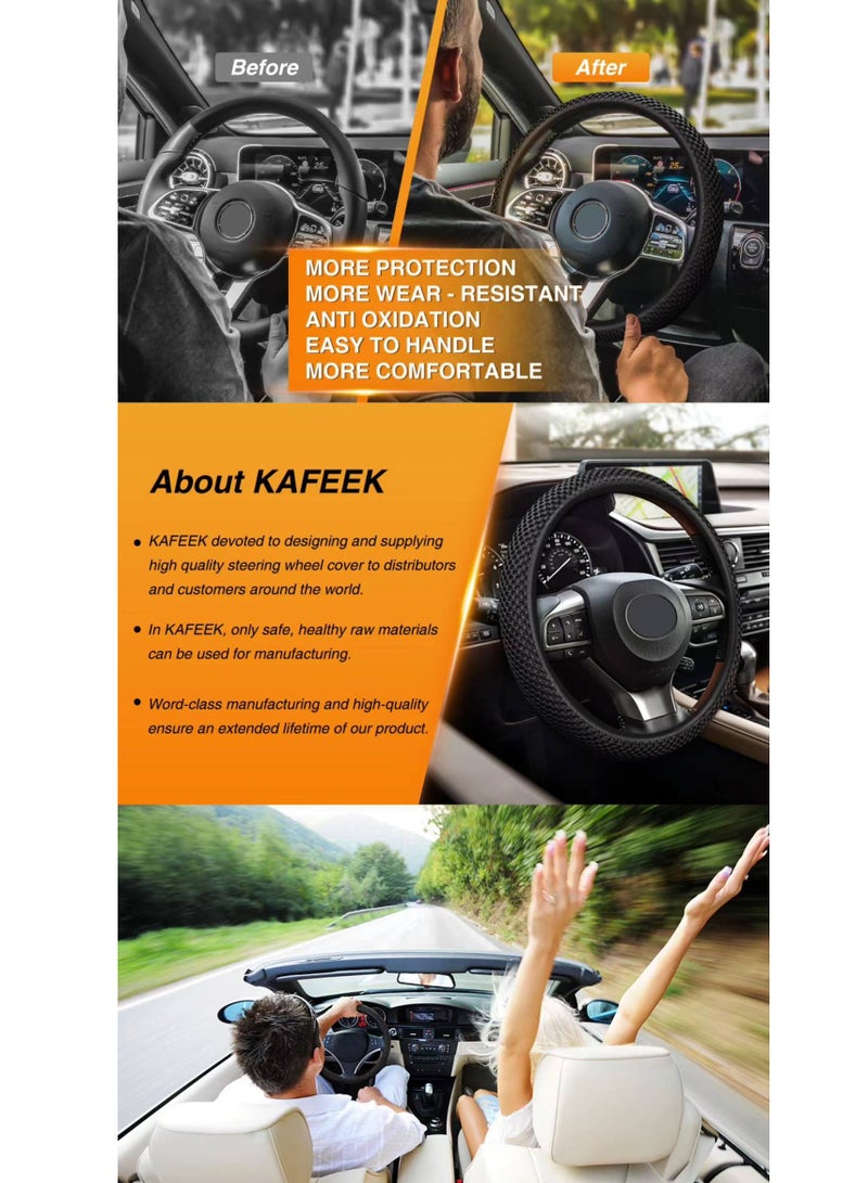 Generic Elastic stretch steering wheel cover, universal 15 inch, ultra-fine fiber breathable, anti slip, odorless, easy to carry, black - Image 4