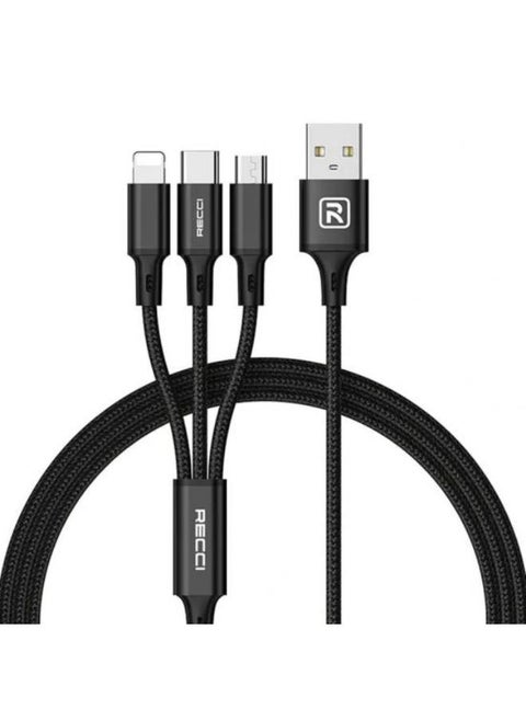 كابل شحن ونقل بيانات Recci RCS-D120 Fast Wind Series 3 في 1، من USB-A إلى Lightning - Type-C - Micro، بطول 1.2 متر
