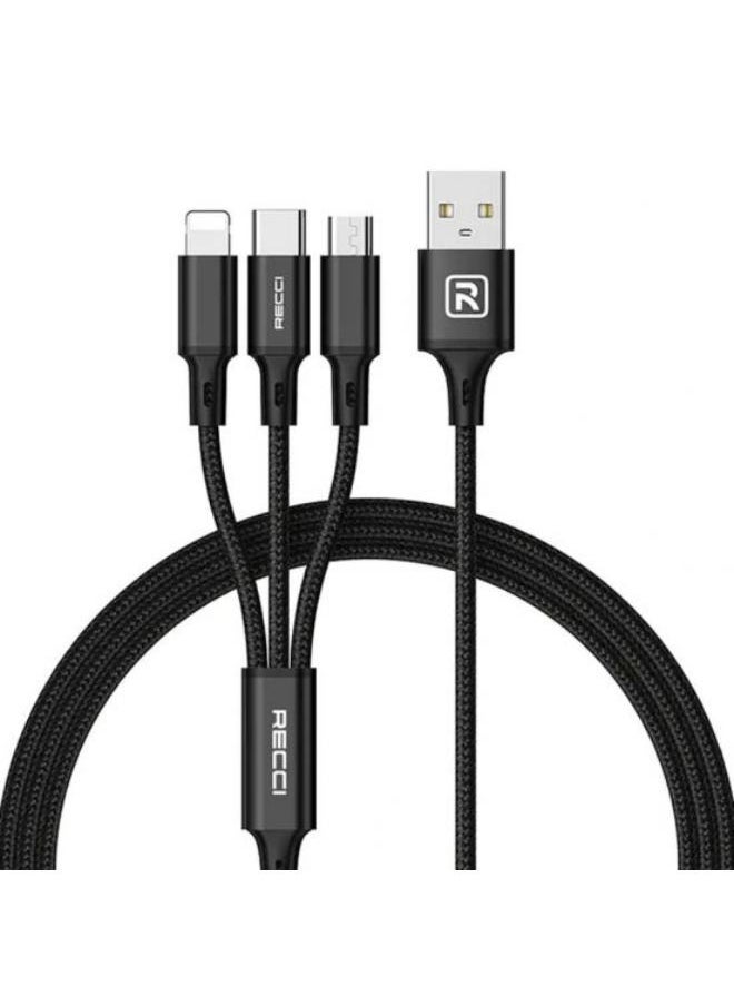 ريتشي - كابل شحن ونقل بيانات Recci RCS-D120 Fast Wind Series 3 في 1، من USB-A إلى Lightning - Type-C - Micro، بطول 1.2 متر - Image 1