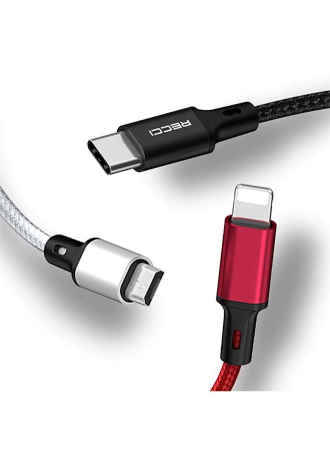 ريتشي - كابل شحن ونقل بيانات Recci RCS-D120 Fast Wind Series 3 في 1، من USB-A إلى Lightning - Type-C - Micro، بطول 1.2 متر - Image 1