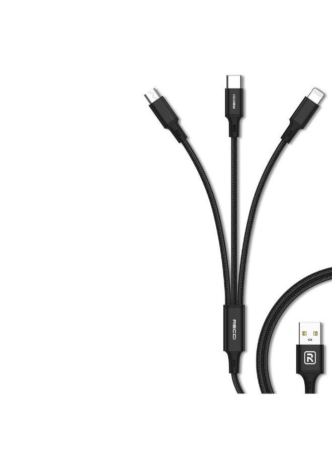 ريتشي - كابل شحن ونقل بيانات Recci RCS-D120 Fast Wind Series 3 في 1، من USB-A إلى Lightning - Type-C - Micro، بطول 1.2 متر - Image 1