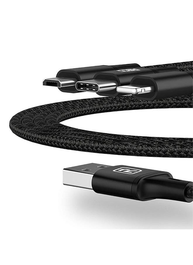 ريتشي - كابل شحن ونقل بيانات Recci RCS-D120 Fast Wind Series 3 في 1، من USB-A إلى Lightning - Type-C - Micro، بطول 1.2 متر - Image 1