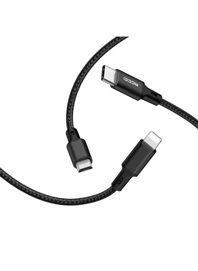 ريتشي - كابل شحن ونقل بيانات Recci RCS-D120 Fast Wind Series 3 في 1، من USB-A إلى Lightning - Type-C - Micro، بطول 1.2 متر - Image 1