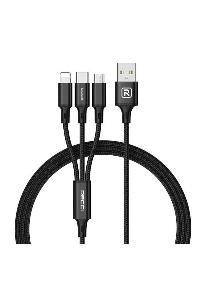 ريتشي - كابل شحن ونقل بيانات Recci RCS-D120 Fast Wind Series 3 في 1، من USB-A إلى Lightning - Type-C - Micro، بطول 1.2 متر - Image 1