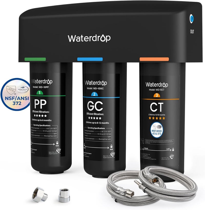 Waterdrop TSA 8 Layer Under Sink Water Filter System, Under Sink Water Filtration System, Reduces PFAS, PFOA/PFOS, Fluoride, Chlorine, Bad Taste & Odor, NSF/ANSI 42 Certified Element, USA Tech - Image 1
