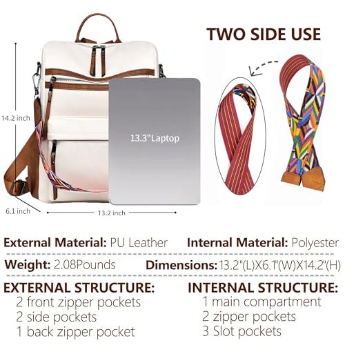 Dora & Liz Womens Backpack Purse Leather Fashion Travel Backpack Purse for Women Designer Ladies Shoulder Bags - Image 3