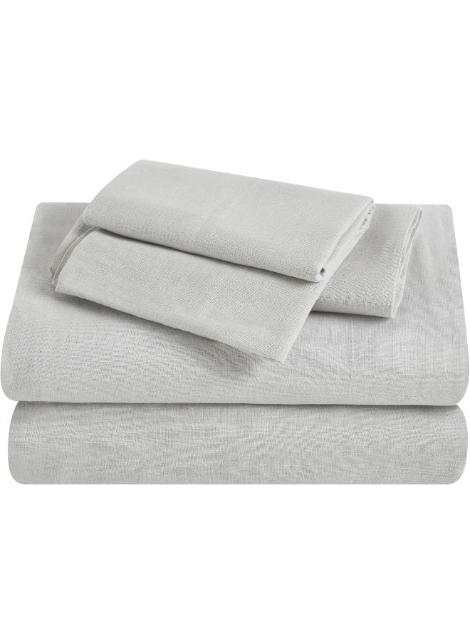 Superior SUPERIOR Cotton Linen Blend Sheet Set, Bedsheets for Home Decor, Modern Solid Bedding Includes 1 Oversized Fitted Sheet, 1 Flat Sheet, 2 Pillowcases, Bedroom Essentials, California King Size, Silver  - Image 1