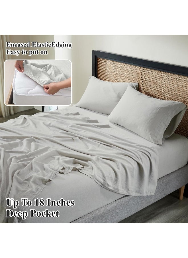 Superior SUPERIOR Cotton Linen Blend Sheet Set, Bedsheets for Home Decor, Modern Solid Bedding Includes 1 Oversized Fitted Sheet, 1 Flat Sheet, 2 Pillowcases, Bedroom Essentials, California King Size, Silver  - Image 3