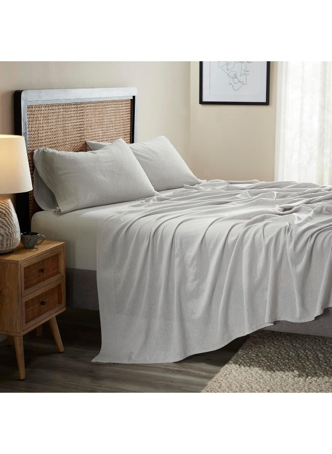 Superior SUPERIOR Cotton Linen Blend Sheet Set, Bedsheets for Home Decor, Modern Solid Bedding Includes 1 Oversized Fitted Sheet, 1 Flat Sheet, 2 Pillowcases, Bedroom Essentials, California King Size, Silver  - Image 2