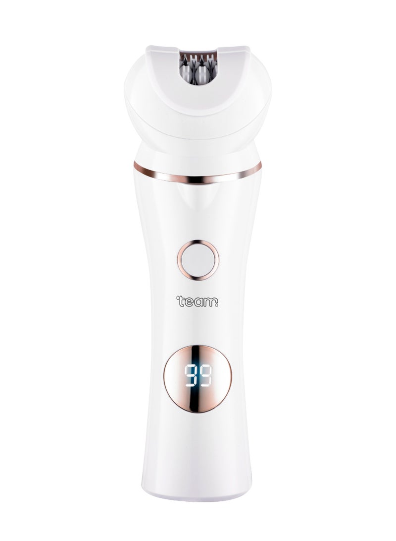 تيم Team 5-in-1 Rechargeable Lady Shaver & Epilator for Women – TM‑802 Electric Hair Removal Kit with Callus Remover, Rolling Massager, Facial Brush, Wet & Dry Use, LED Display, USB Rechargeable - Image 1