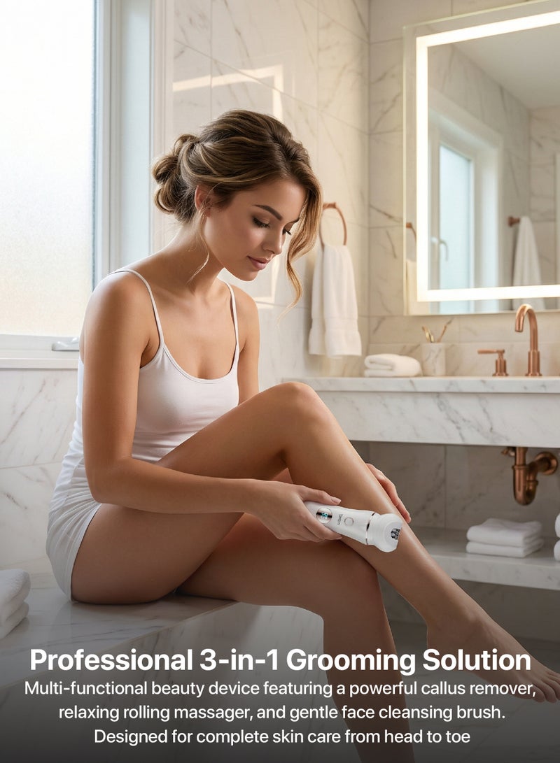 تيم Team 5-in-1 Rechargeable Lady Shaver & Epilator for Women – TM‑802 Electric Hair Removal Kit with Callus Remover, Rolling Massager, Facial Brush, Wet & Dry Use, LED Display, USB Rechargeable - Image 2