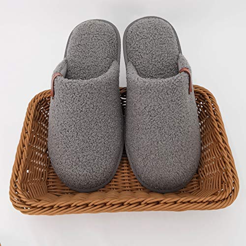 ofoot Mens Comfortable Warm Soft Fuzzy House Slippers Mules,Faux Fur Wool Fleece Lining Memory Foam Insole Non Slip Rubber Soles (Grey, US 12-13) - Image 2