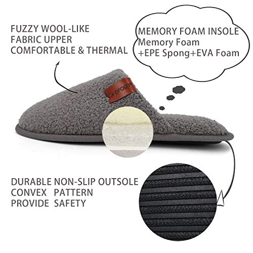 ofoot Mens Comfortable Warm Soft Fuzzy House Slippers Mules,Faux Fur Wool Fleece Lining Memory Foam Insole Non Slip Rubber Soles (Grey, US 12-13) - Image 4