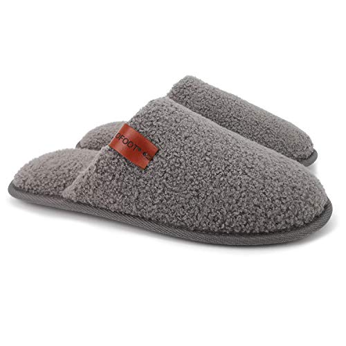 ofoot Mens Comfortable Warm Soft Fuzzy House Slippers Mules,Faux Fur Wool Fleece Lining Memory Foam Insole Non Slip Rubber Soles (Grey, US 12-13) - Image 1