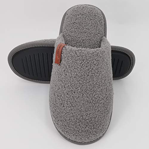 ofoot Mens Comfortable Warm Soft Fuzzy House Slippers Mules,Faux Fur Wool Fleece Lining Memory Foam Insole Non Slip Rubber Soles (Grey, US 12-13) - Image 5