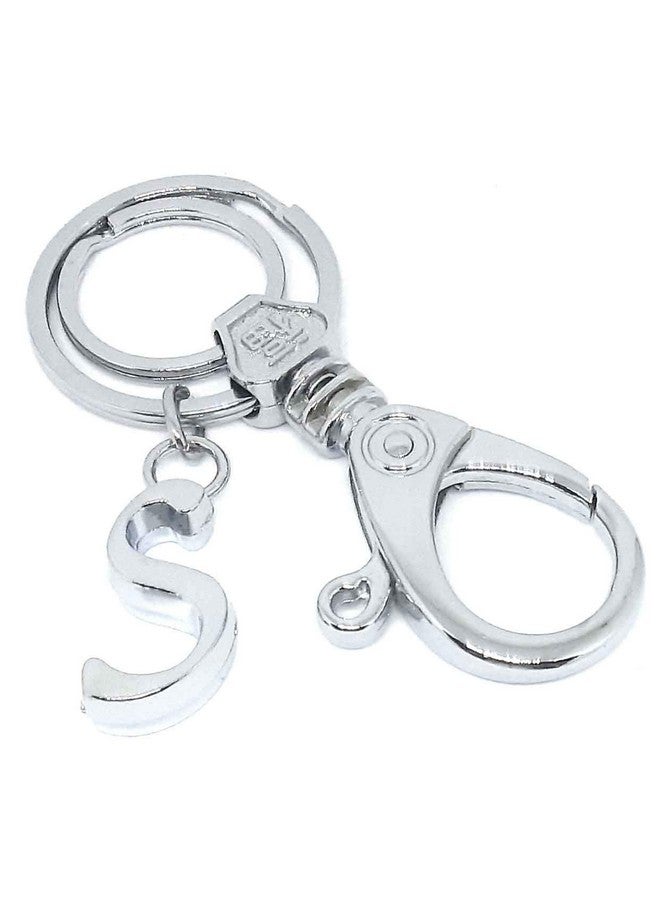 Aura Premium Chrome Plated Pendant Letter Alphabet S Key Ring with Hook Silver Key Chain (S) - Image 1