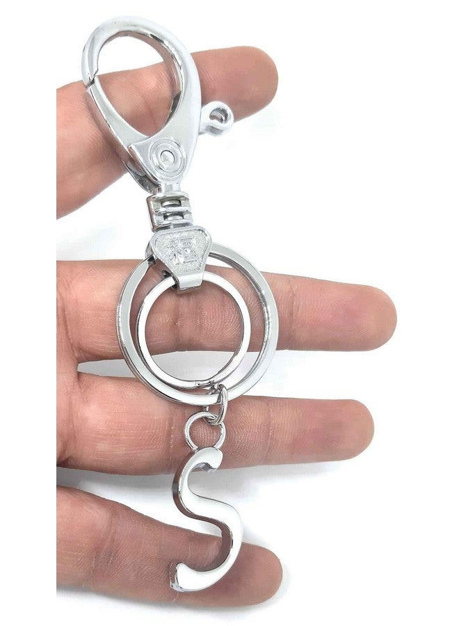 Aura Premium Chrome Plated Pendant Letter Alphabet S Key Ring with Hook Silver Key Chain (S) - Image 3