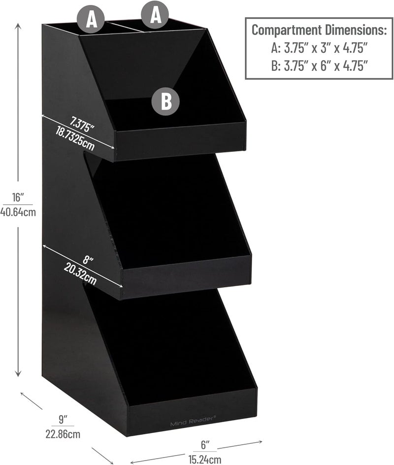 Mind Reader Coffee Tea Utensil and Condiment Station, Countertop Organizer, Coffee Bar, Kitchen, 6"L x 9"W x 16"H, Black - Image 2