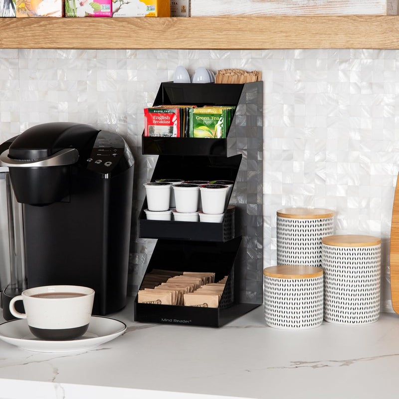 Mind Reader Coffee Tea Utensil and Condiment Station, Countertop Organizer, Coffee Bar, Kitchen, 6"L x 9"W x 16"H, Black - Image 1