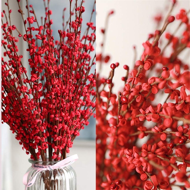 Wootkey 5 Pcs Jasmine Flowers Artificial Red Flowers 295 Long Stems Patriotic Flowers Picks with Mini Red Berry for DIY Floral Art Plant Wedding Home Office Independence Day Table Decorations