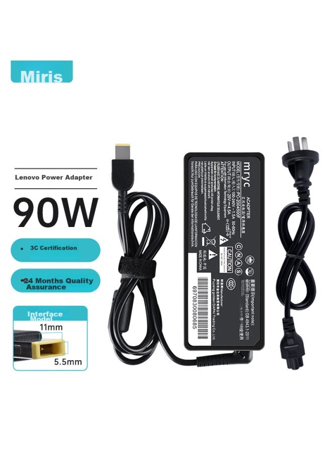 Mryc Lenovo Laptop Charger For Thinkpad T440s E431 X240 X270 E475 T470, 20v 4.5a 90w Square Port Computer Power Adapter Cable - Image 1