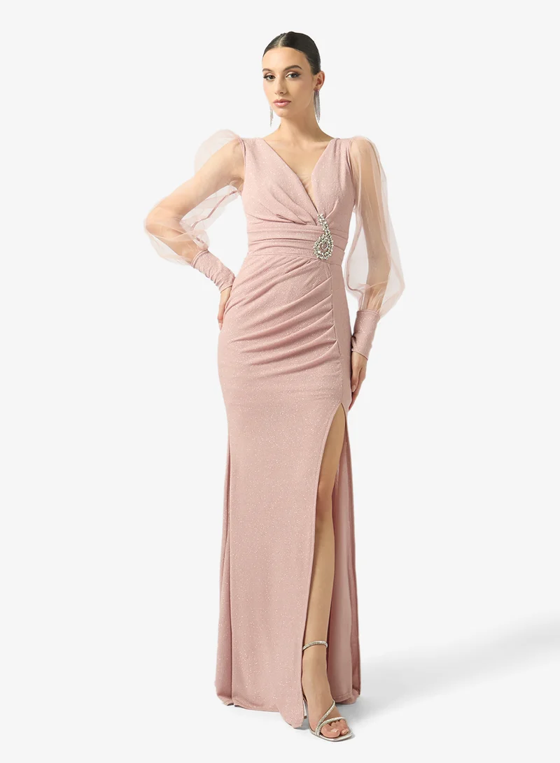 FYOR  Sheer Sleeve Sculpted Maxi Dress for Women | Best Price UAE