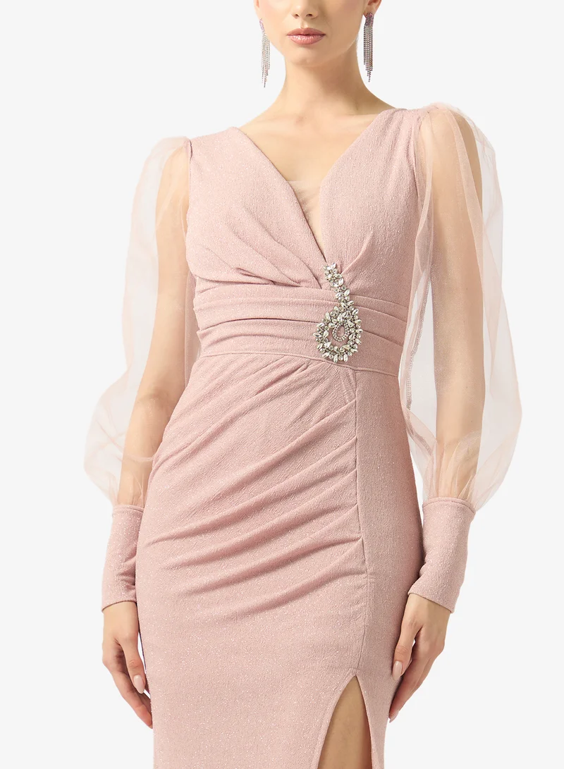 FYOR  Sheer Sleeve Sculpted Maxi Dress for Women | Best Price UAE