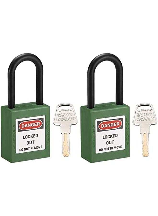 Green Nylon Safety Padlock 1 1 2 Inch Shackle Keyed Alike 2 Pack Lockout Labeling - Image 1