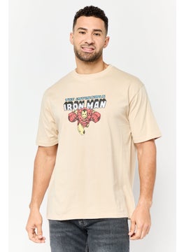 MARVEL Men Ironman Crew Neck Short Sleeves T-Shirt, Beige  - Image 1