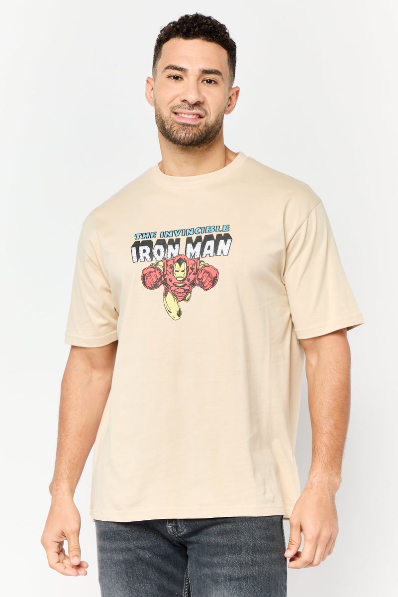 MARVEL Men Ironman Crew Neck Short Sleeves T-Shirt, Beige - Image 1