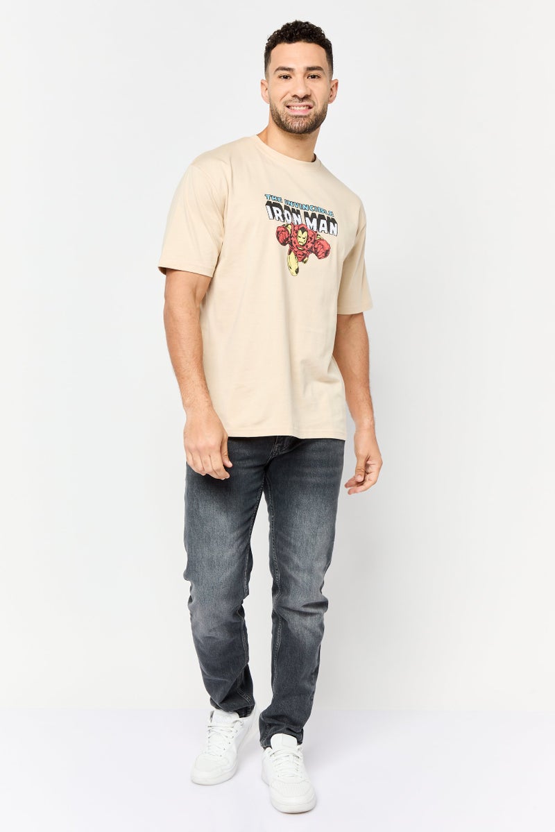 MARVEL Men Ironman Crew Neck Short Sleeves T-Shirt, Beige - Image 3