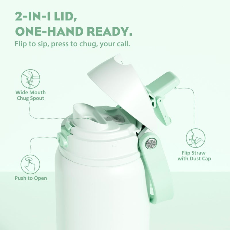 Powcan 32 Oz Sports Water Bottle For Workout: Spill Proof Lid With Straw  Double Walled  Bpa-Free  Insulated Stainless Steel Flask For Camping  Hiking  Climbing  Travel  Outdoors (Mint Green) - Image 2