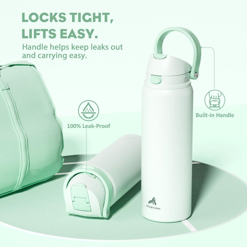 Powcan 32 Oz Sports Water Bottle For Workout: Spill Proof Lid With Straw  Double Walled  Bpa-Free  Insulated Stainless Steel Flask For Camping  Hiking  Climbing  Travel  Outdoors (Mint Green) - Image 4